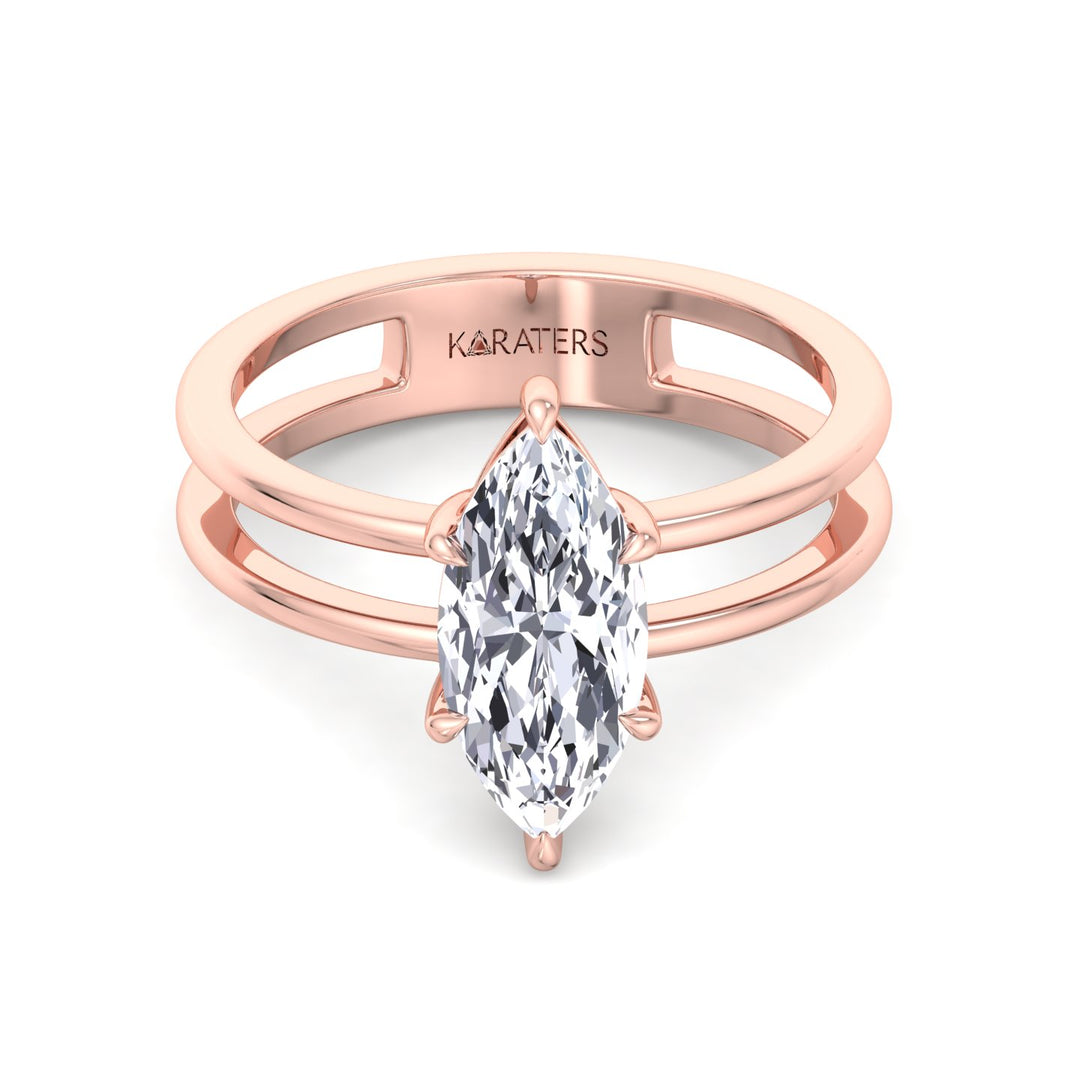 RG Marquise Cut Lab Grown Diamond with Double Band Ring front view