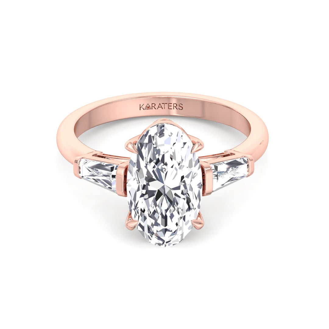 Moval Lab-Grown Diamond Engagement Ring with Tapered Baguette Sidestones Rose Gold 14K
