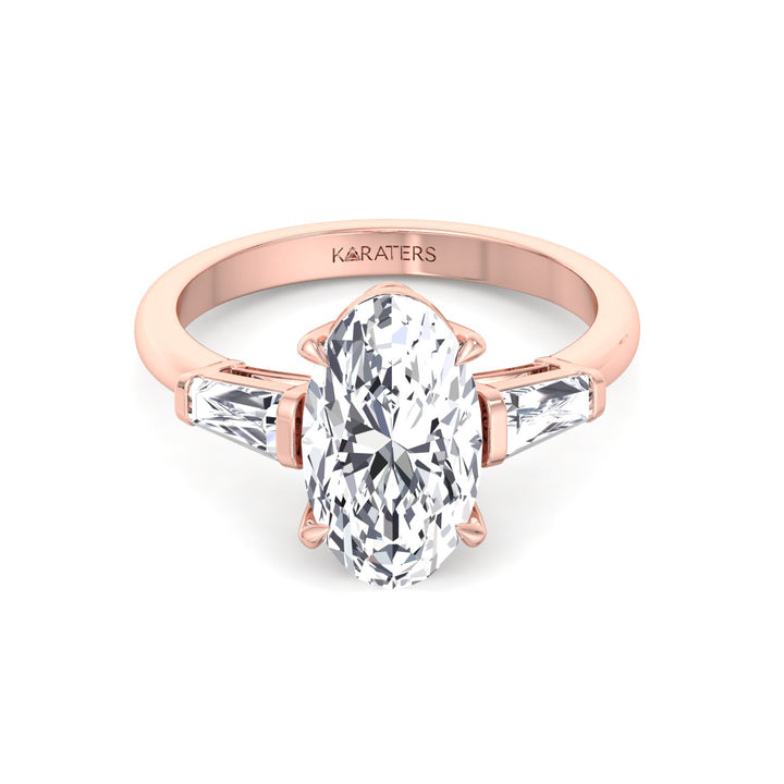 Moval Lab-Grown Diamond Engagement Ring with Tapered Baguette Sidestones Rose Gold 14K