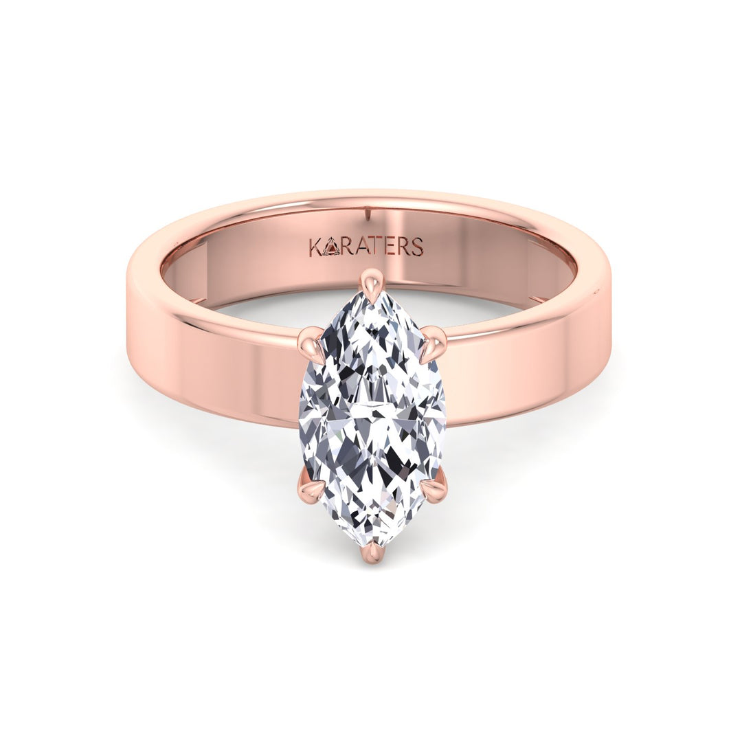 Marquise Shape Lab Grown Diamond Engagement Ring with Wide Band Rose Gold 18K