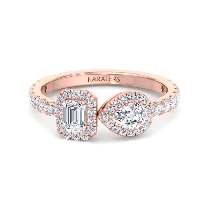 Toi Et Moi Halo Engagement Ring--1CT-2CT-3CT-4CT-5CT-6CT-7CT-8CT-9CT-10CT-Rose Gold