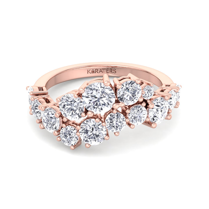 Clustered Graduated Round Shape Lab Grown Diamond Ring Rose Gold 14K