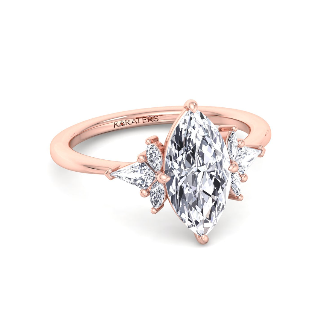 Helle - Marquise Shape Lab Grown Diamond Engagement Ring with Marquise and Pear Shape Sidestones