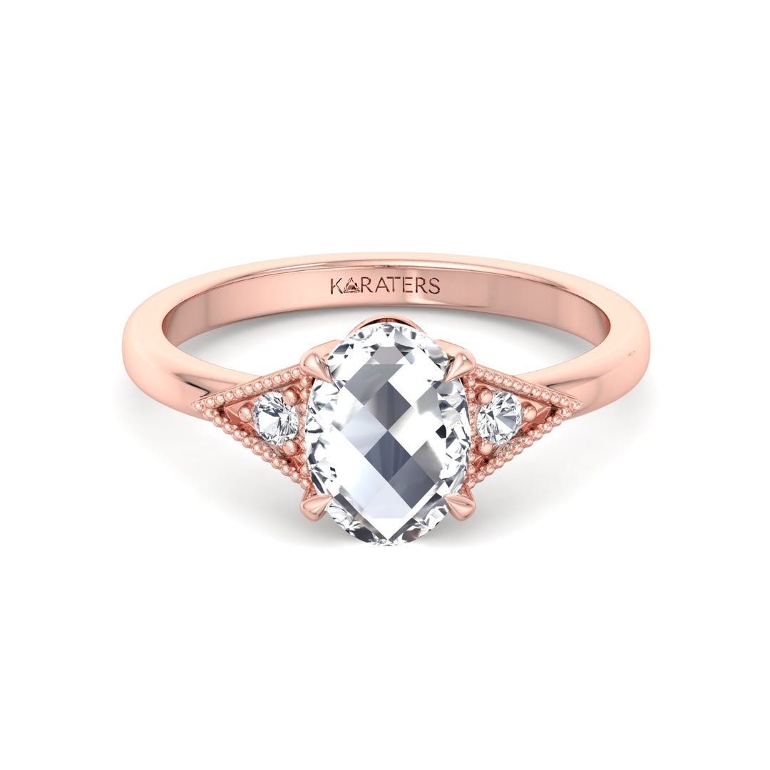 Vintage Style Oval Shape Rose-Cut Lab Grown Diamond Engagement Ring Rose Gold 14K