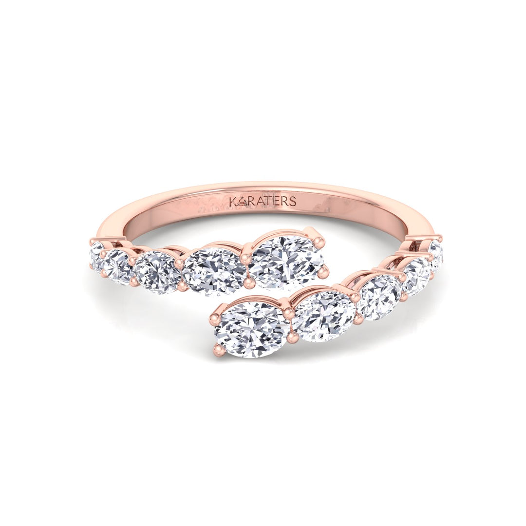 Graduated Oval Shape Lab Grown Diamond Wrap Ring Rose Gold 14K
