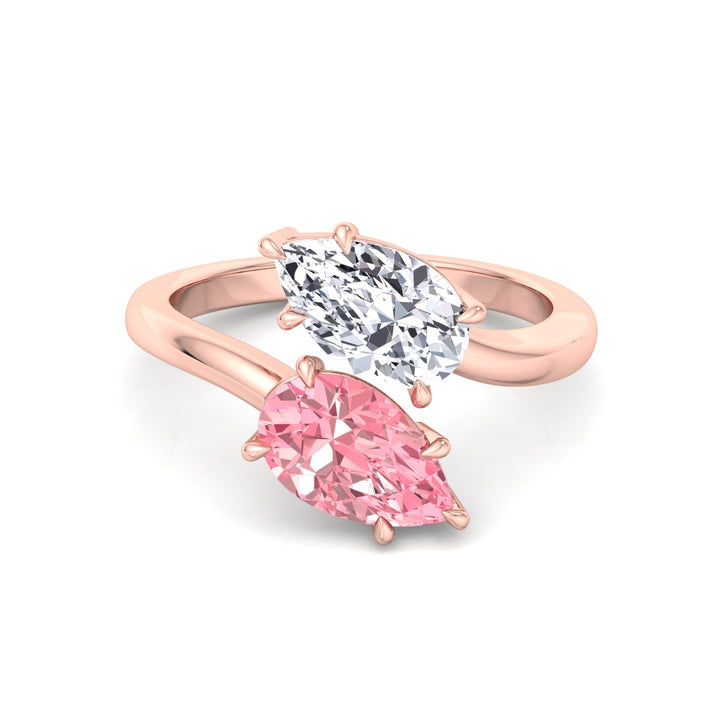 Pear Shape Bypass Ring in Fancy Pink Lab Grown Diamond Rose Gold 14K