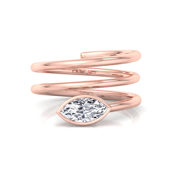 Spiral Bezel Set Marquise-Cut Lab Grown Diamond Ring Rose Gold 14K