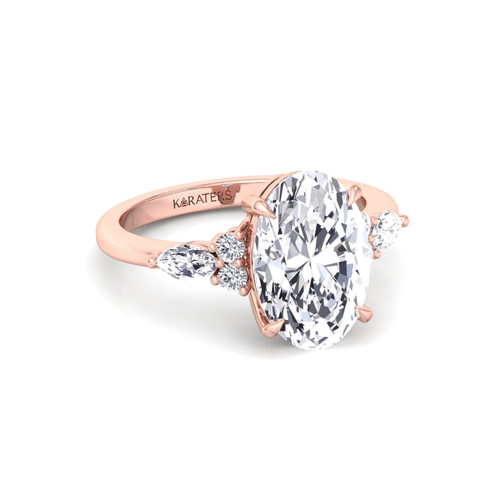 Oval Cut Lab Grown Diamond Engagement Ring with Round and Marquise Sidestones Rose Gold 14K 