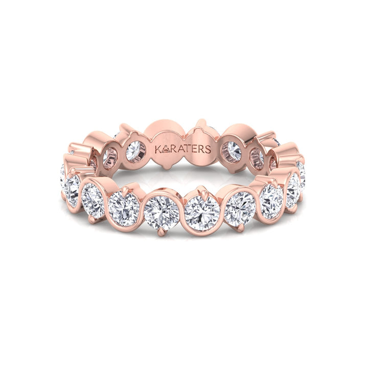 Round Shape Bezel Wave Lab Grown Diamond Eternity Band Rose Gold 14K