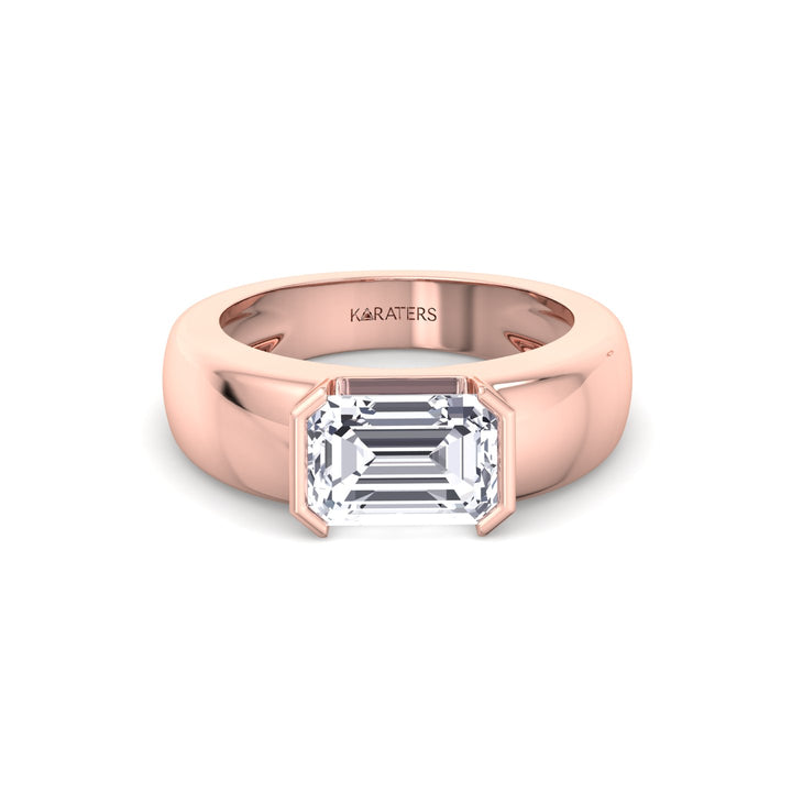 RG Emerald Cut Bezel Set Unisex Lab Grow Diamond Engagement Ring 3