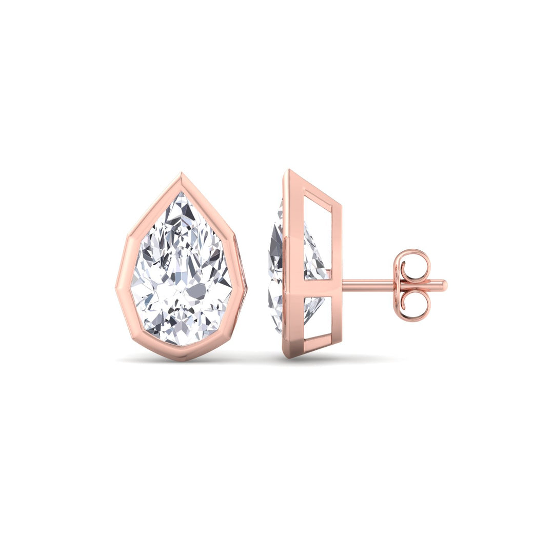 RG Pear-Shaped Lab Grown Diamond Studs in a Geometric-Style Bezel Setting
