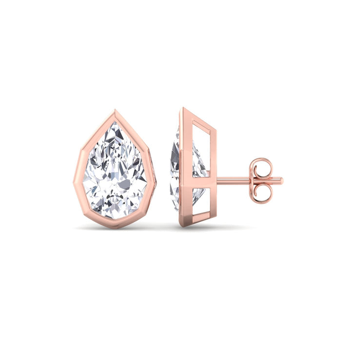 RG Pear-Shaped Lab Grown Diamond Studs in a Geometric-Style Bezel Setting