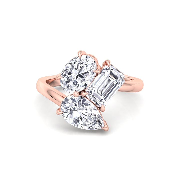 Toi et Moi Three Stone - Pear, Oval & Round Lab Grown Diamond Engagement Ring Rose Gold 18K