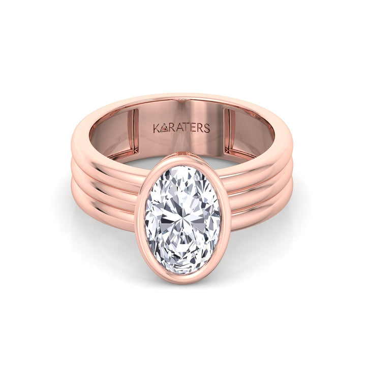Triple Band Oval Shape Lab-Grown Diamond Engagement Ring Rose Gold 14K