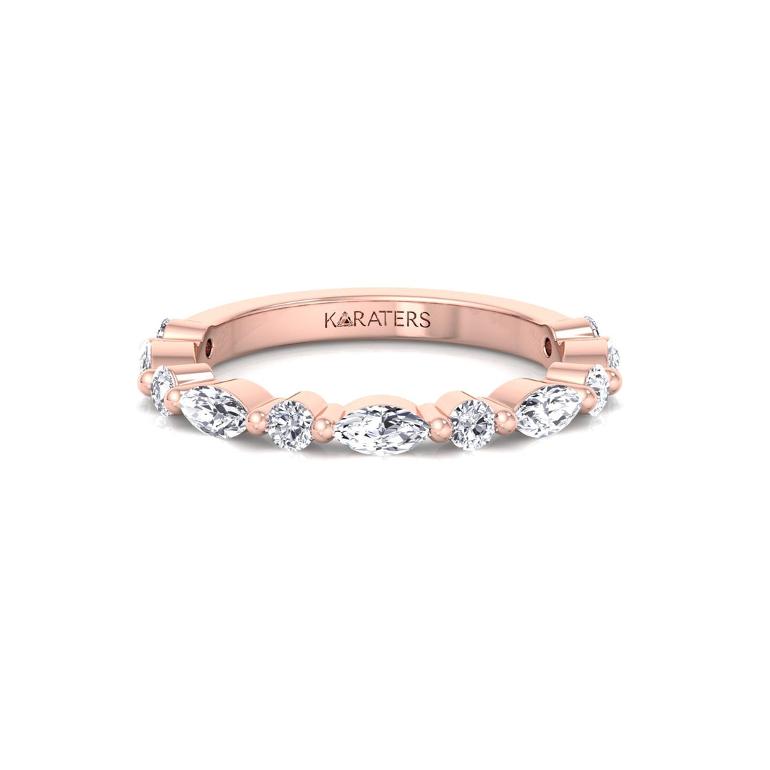 Round and Marquise Shape Lab Grown Diamond Wedding Band Rose Gold 14K