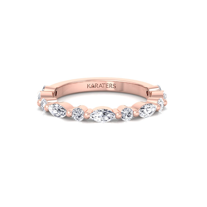 Round and Marquise Shape Lab Grown Diamond Wedding Band Rose Gold 14K