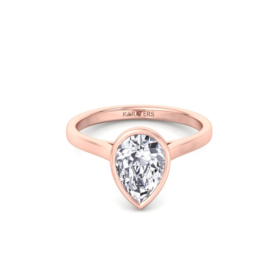 Bezel Set Pear Shape Lab-Grown Diamond Engagement Ring Rose Gold 14K