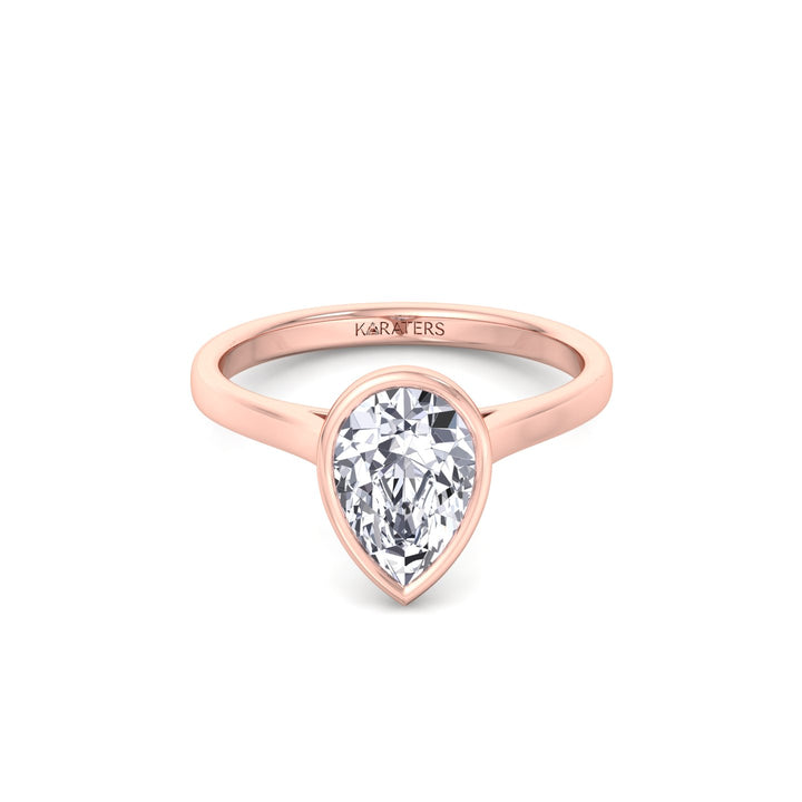 Bezel Set Pear Shape Lab-Grown Diamond Engagement Ring Rose Gold 14K