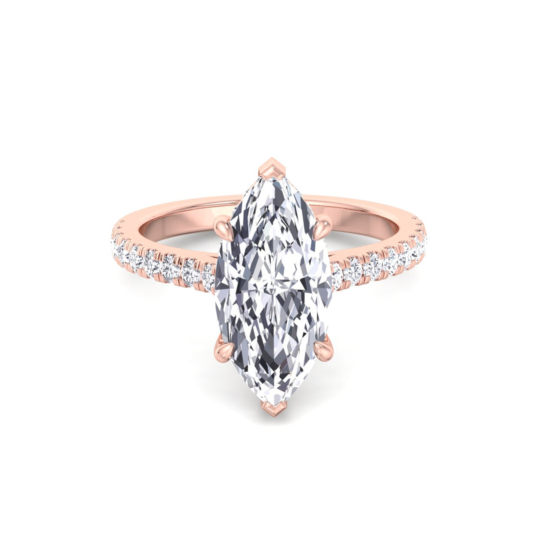 Marquise Shape Lab Grown Diamond Engagement Ring With Hidden Halo & Sidestones Rose Gold 14K 