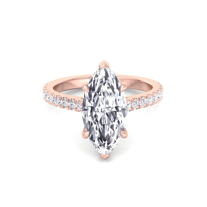 Marquise Shape Lab Grown Diamond Engagement Ring With Hidden Halo & Sidestones Rose Gold 14K 