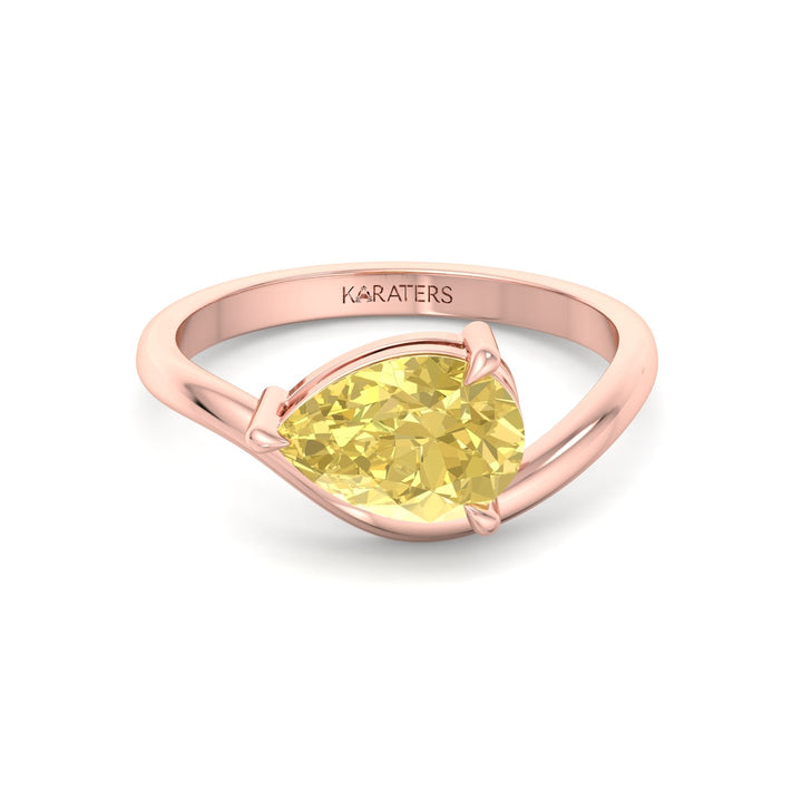 East West Pear Fancy Yellow Shape Lab Grown Diamond Curved Engagement Ring Rose Gold 14K