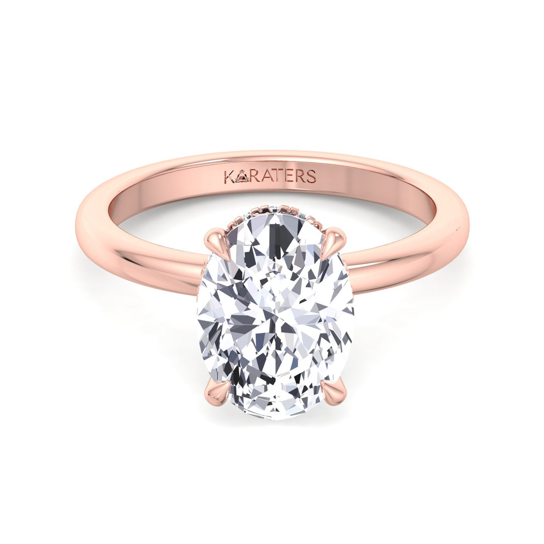 Invisible Halo Oval Shape Solitaire Lab-Grown Diamond Engagement Ring Rose Gold 18K