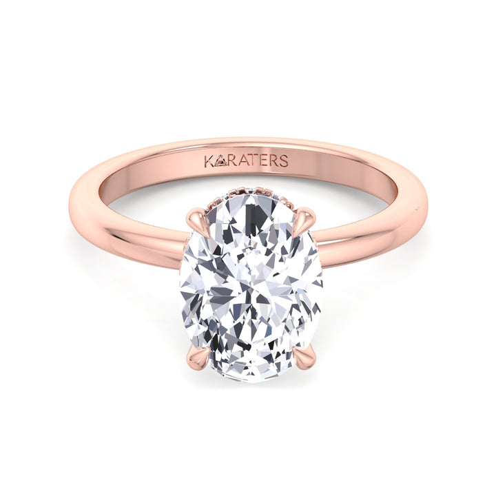 Invisible Halo Oval Shape Solitaire Lab-Grown Diamond Engagement Ring Rose Gold 18K