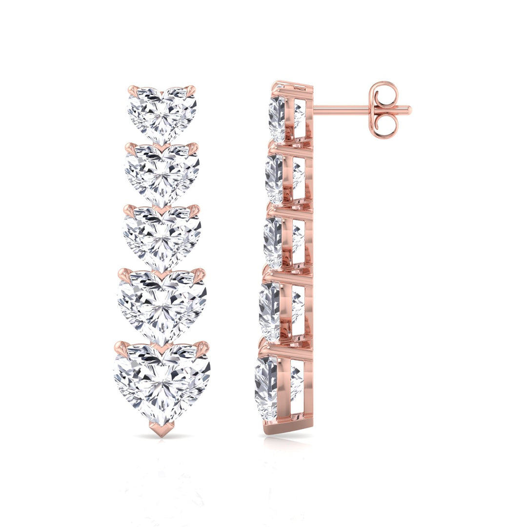Dangle Heart Shape Lab Grown Diamond Tennis Earrings Rose Gold