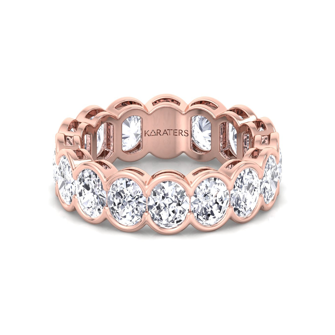 Oval Shape Half Bezel Lab Grown Diamond Eternity Band Rose Gold 14K
