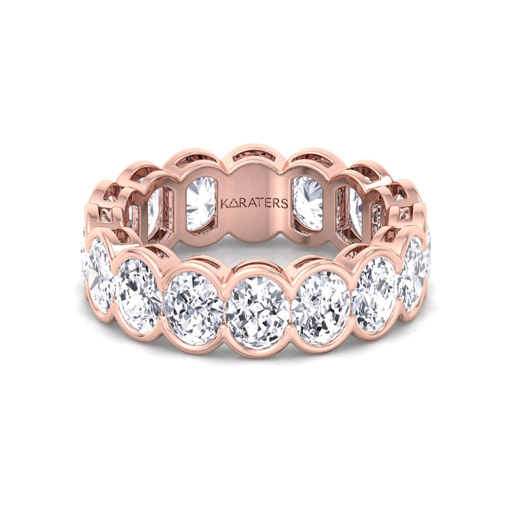 Oval Shape Half Bezel Lab Grown Diamond Eternity Band Rose Gold 14K