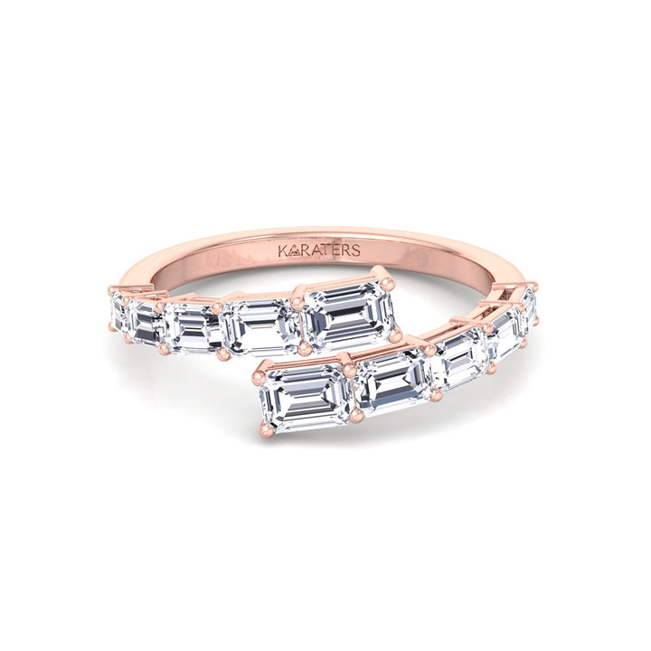 Graduated Emerald Shape Lab Grown Diamond Wrap Ring Rose Gold 14K