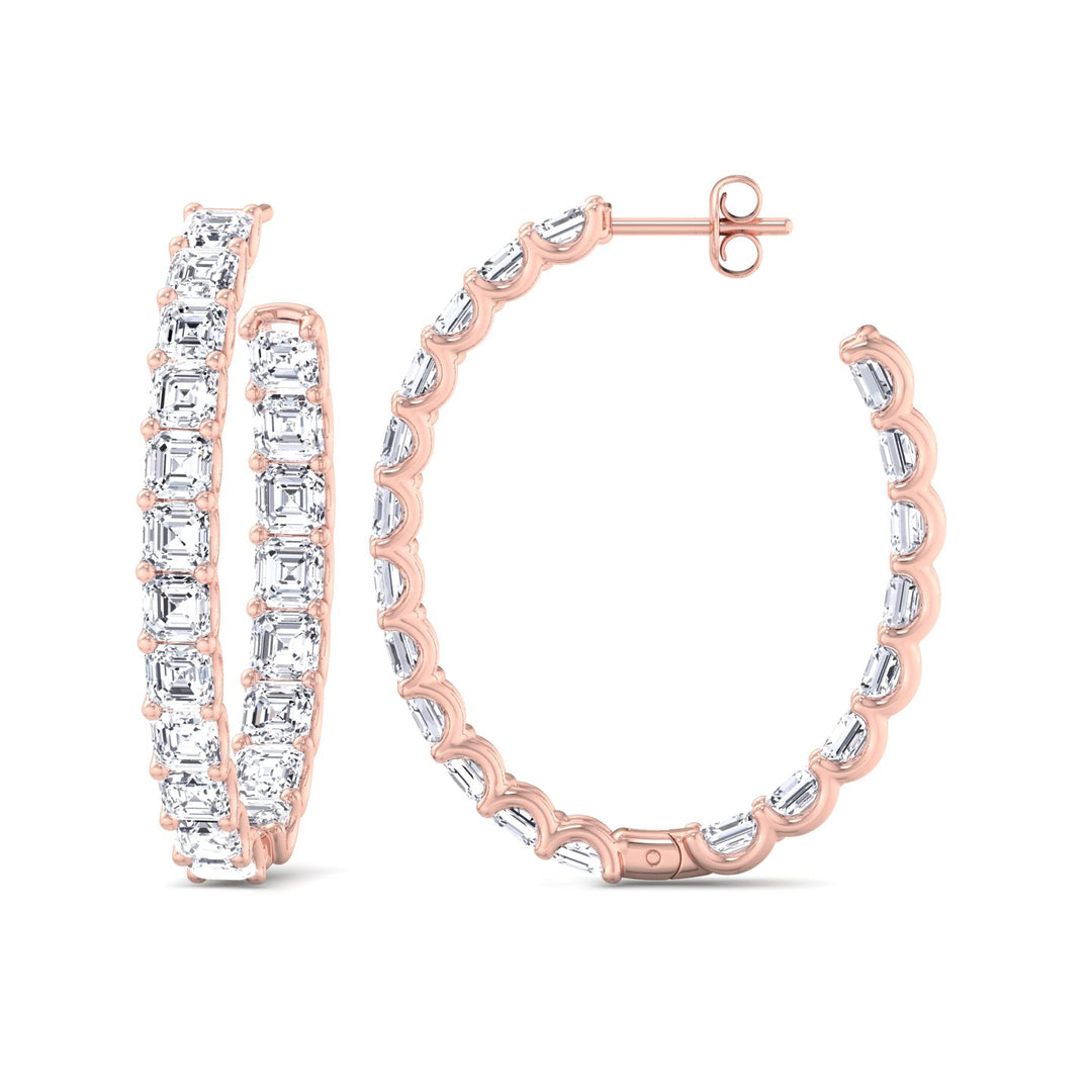 Inside Out Asscher Cut Lab Grown Diamond Hoop Earrings Rose Gold 14K