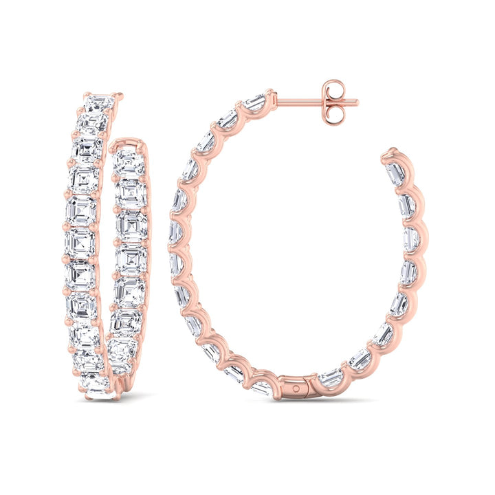 Inside Out Asscher Cut Lab Grown Diamond Hoop Earrings Rose Gold 14K