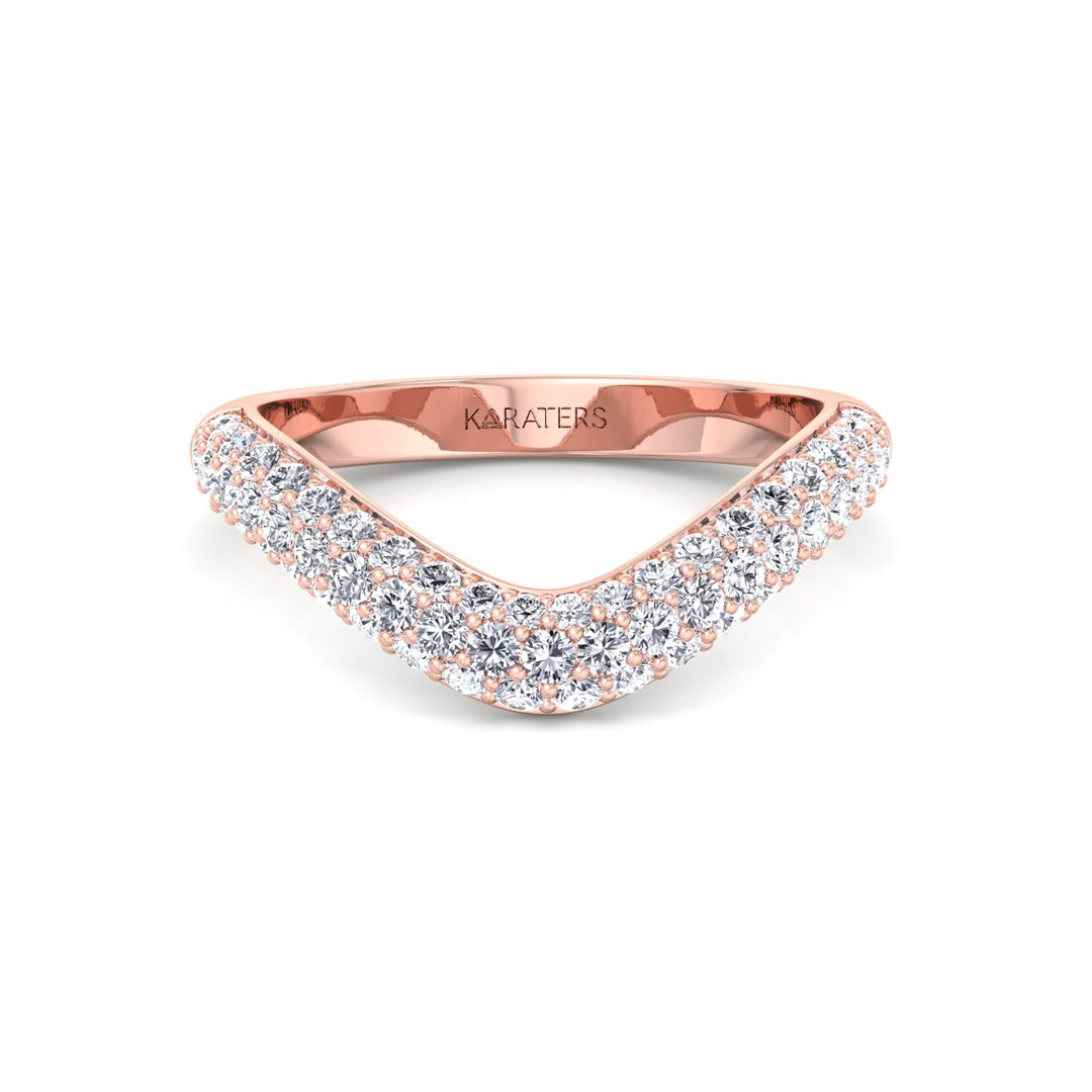 3 Row Pave Curved Lab Grown Diamond Wedding Band Rose Gold 14K 