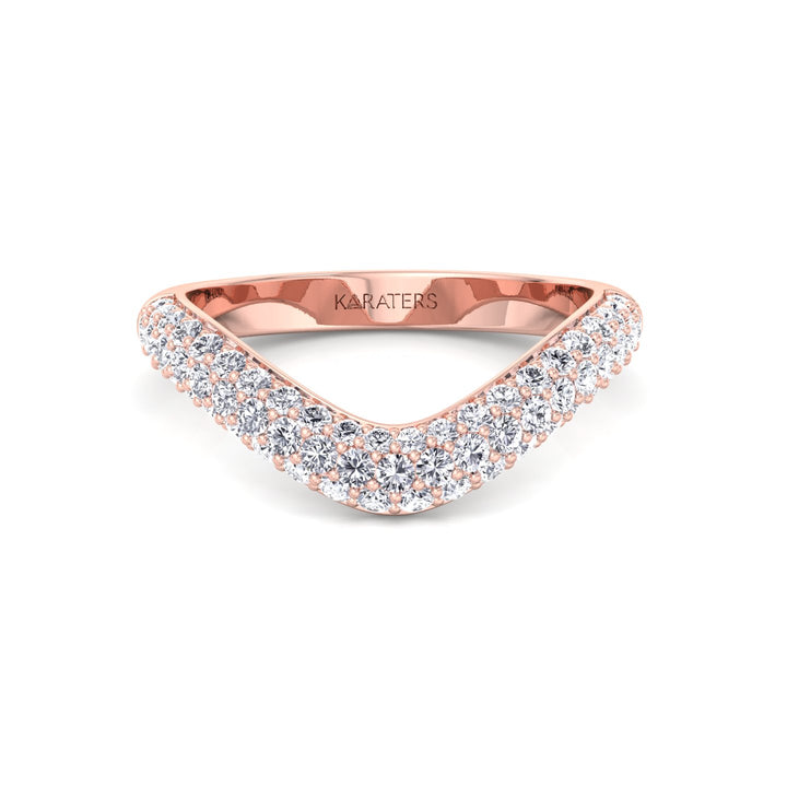 3 Row Pave Curved Lab Grown Diamond Wedding Band Rose Gold 14K 