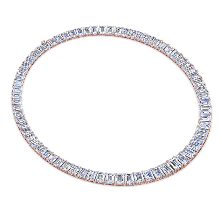 Emerald Shape Graduated Lab Grown Diamond Tennis Necklace Rose Gold 14K