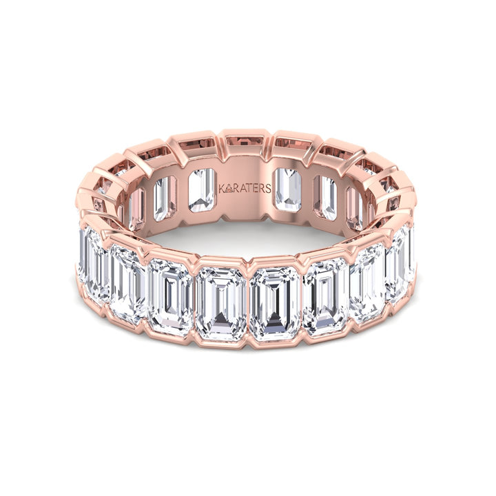 Half Bezel Set Emerald Cut Lab Grown Diamond Eternity Band Rose Gold 18K