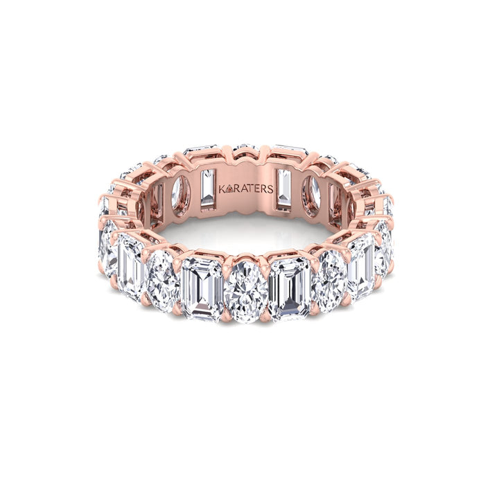 Alternating Emerald and Oval Shape Lab Grown Diamond Eternity Band Rose Gold 14K
