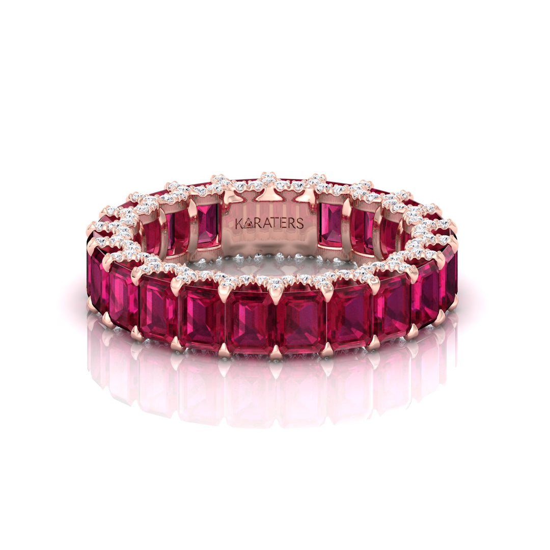 Emerald Cut Lab Grown Ruby Eternity Band - 14K- 18K -Rose Gold  6CT