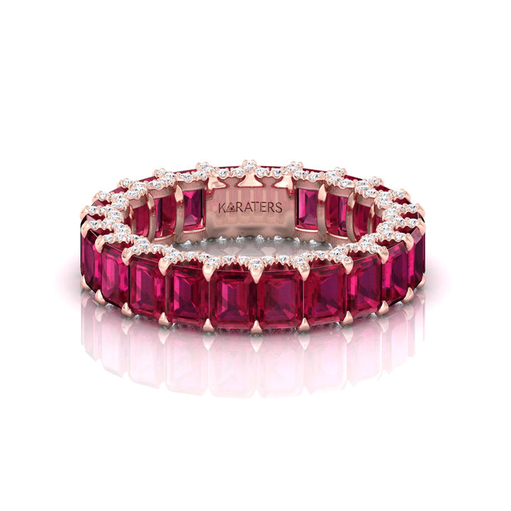 Emerald Cut Lab Grown Ruby Eternity Band - 14K- 18K -Rose Gold  6CT
