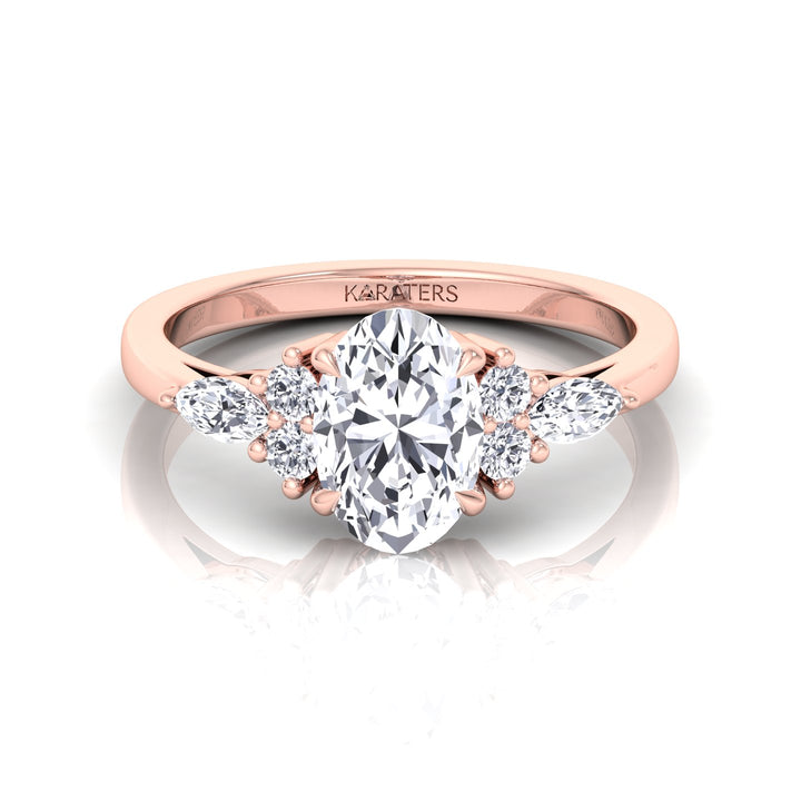 Oval Cut Lab Grown Diamond Engagement Ring with Round and Marquise SideStones Rose Gold 14K 