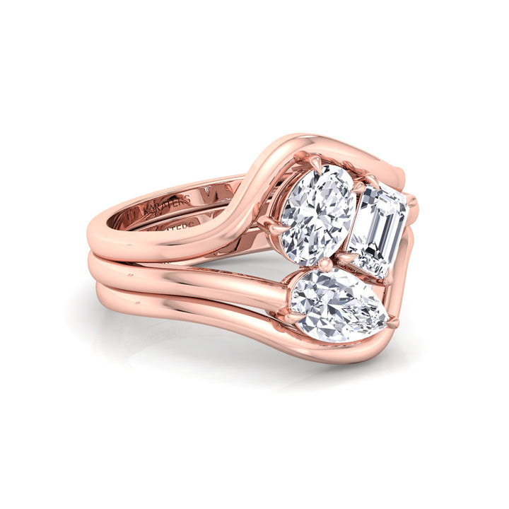 3CT Total Weight 3 Stone Lab Grown Diamond Wedding Set Rose Gold 14K