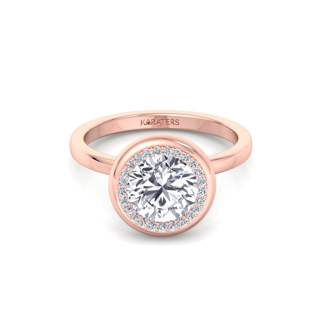 Bezel Set Round Shape Halo Lab Grown Diamond Engagement Ring Rose Gold 14K