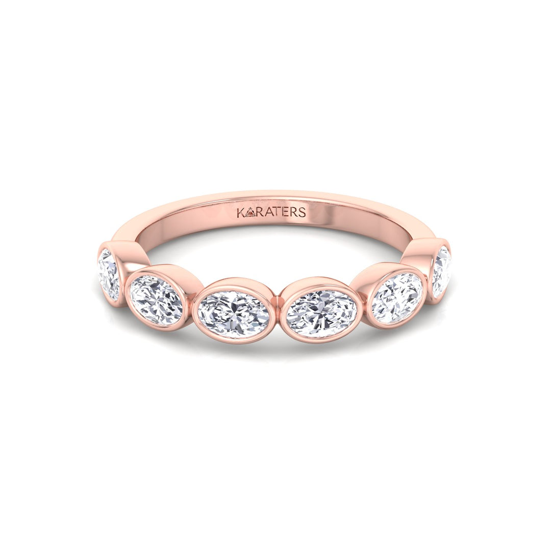 Bezel Set East To West Oval Shape Lab-Grown Diamond Halfway Eternity Band Rose Gold 14K