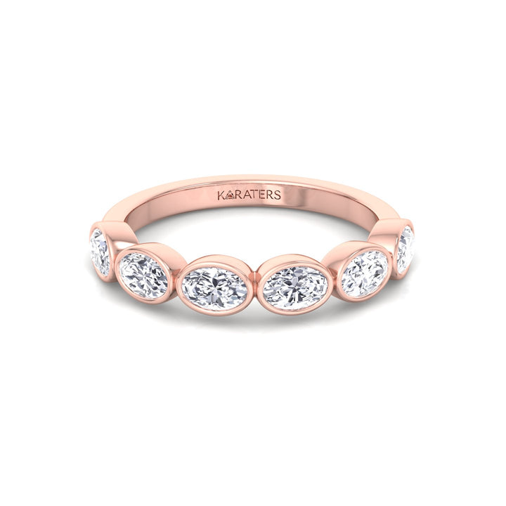 Bezel Set East To West Oval Shape Lab-Grown Diamond Halfway Eternity Band Rose Gold 14K