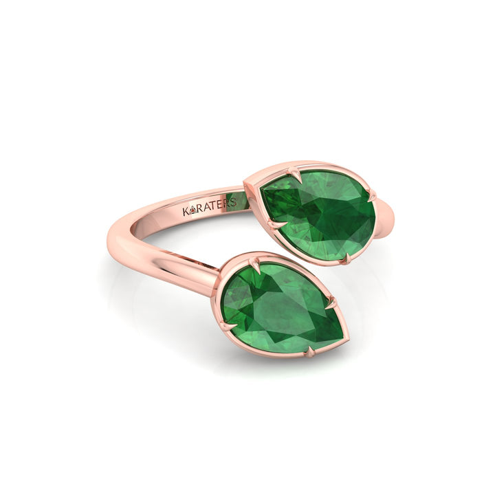 Pear Shape Green Emerald  Lab Grown Diamond Wrap Ring RG 3