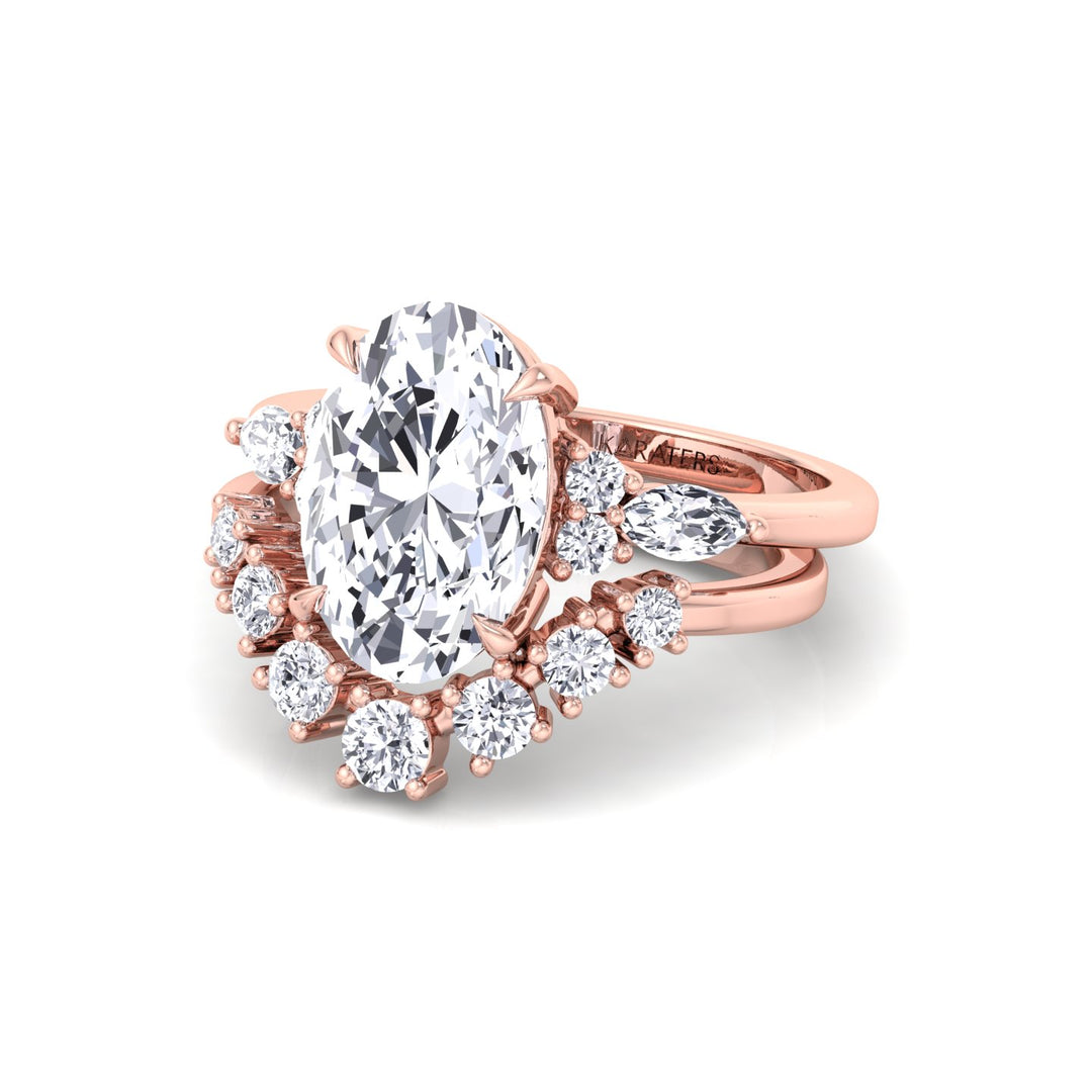 3.63CT Total Weight Oval with Side Stones Grown Diamond Wedding Set  Rose Gold 14K