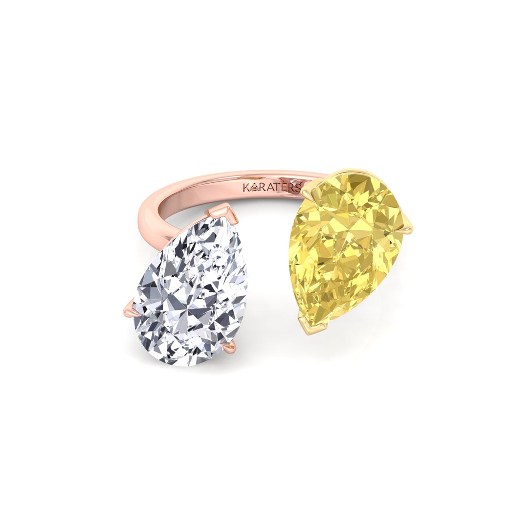Fancy Yellow & White Pear Shape Lab  Diamond Ring RG 3