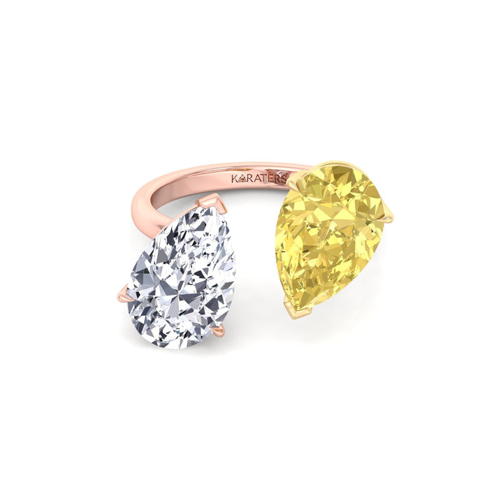 Fancy Yellow & White Pear Shape Lab  Diamond Ring RG 3