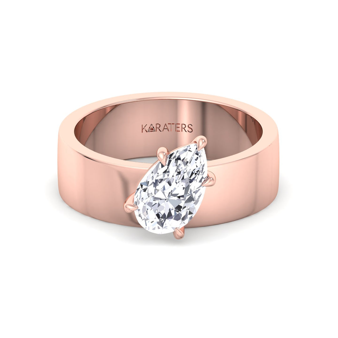 Pear Shaped Lab Grown Diamond Engagement Ring with Wide Band Rose Gold 18K
